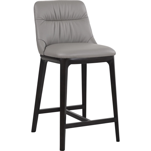Yuki Counter Stool in Grey Leather & Dark Wood (Set of 2)